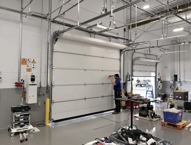 Commercial garage door repair being performed by Montebello Garage Door Repair expert in Montebello