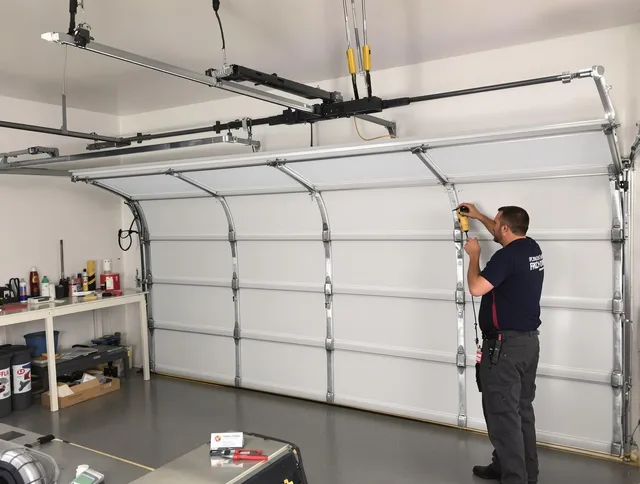Montebello Garage Door Repair certified technician performing overhead door system repair in Montebello